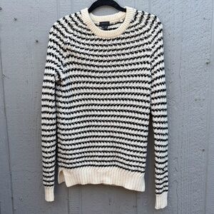 Theory Black and Cream 100% Wool Knit Chunky Sweater Size: S